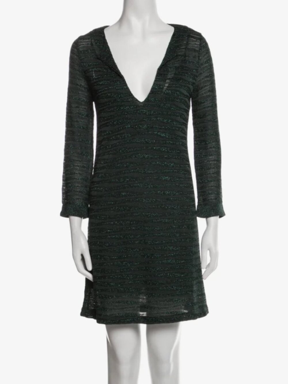 EUC - Missoni Knit V-Neck Tunic or Mini Dress Hunter/Emerald Green Lurex - M
